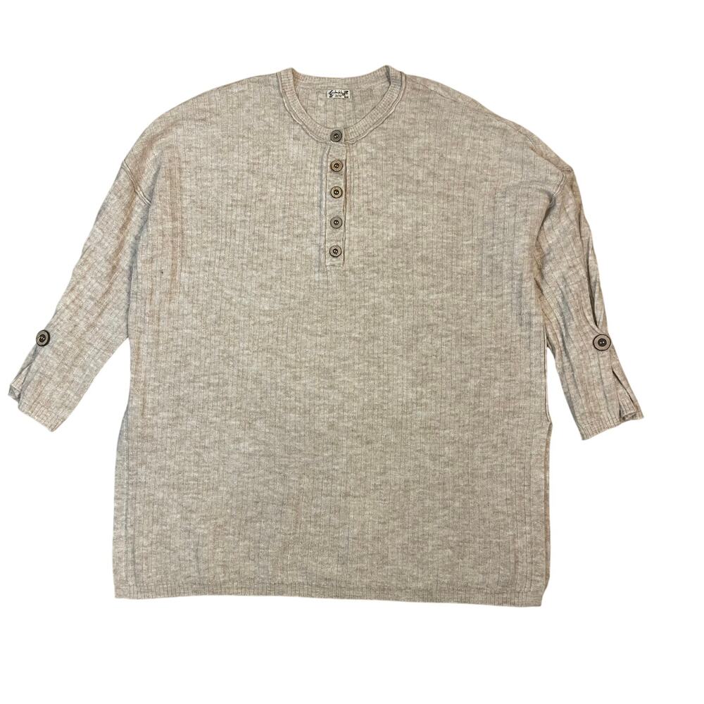 Intimately Free People Oversized Ribbed Henley Sweater Top Oatmeal Knit